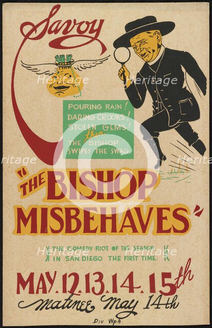 The Bishop Misbehaves, San Diego, 1938. Creator: Unknown.