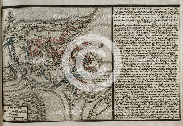 Seven Years War (1756-1763): Map of the Battle of Rossbach, 1757 (November 5, 1757) 1765. Creator: Jean de Beaurain.