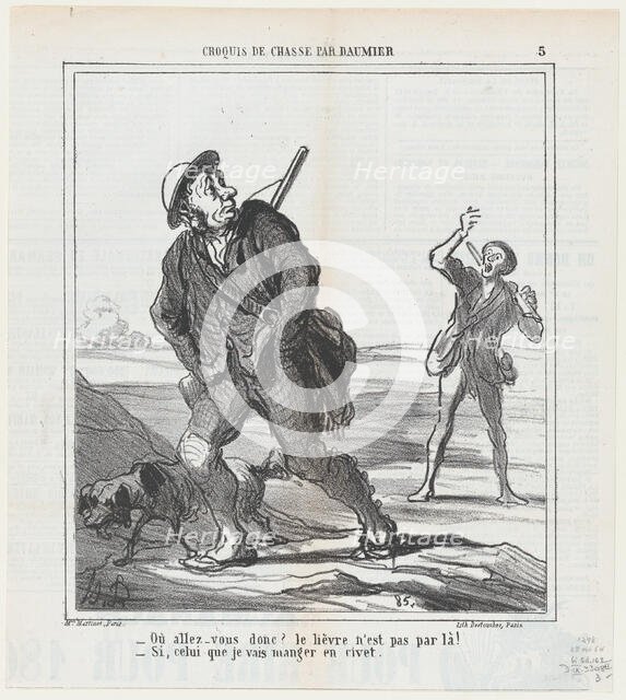 - Où allez-vous donc? le lièvre n'est pas par là!, 1864.  Creator: Honore Daumier.