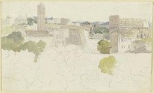 View over Rome with the Colosseum on the right, mountains in the distance, 1817. Creator: Carl Philipp Fohr.