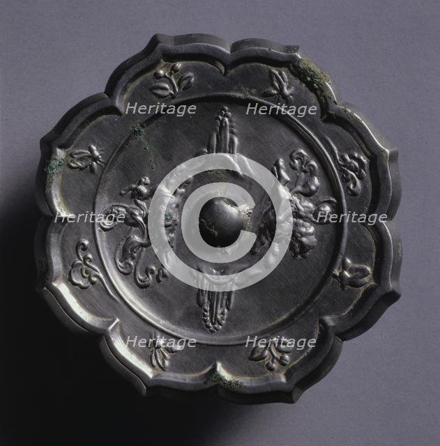 Octafoil Mirror with Riding Immortals and Rising Peaks, 600s. Creator: Unknown.