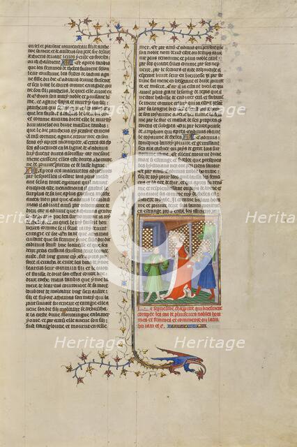 Creusa Receiving the Burning Jewelry from Medea; Des cas des nobles hommes et femmes, about 1413-15. Creators: Boucicaut Master, Workshop of the Boucicaut Master.