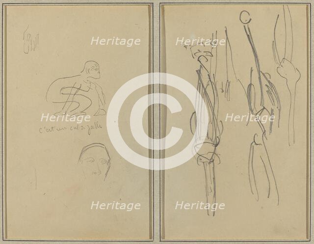 Crouching Monkey and Man's Head; Bones and Muscles [verso], 1884-1888. Creator: Paul Gauguin.