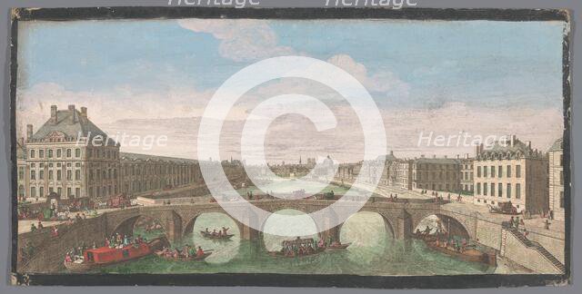 View of the Pont Royal over the Seine River in Paris, seen towards the Pont Neuf, 1700-1799. Creators: Anon, Jacques Rigaud.