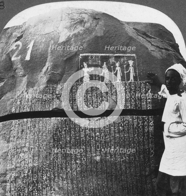 'Remarkable inscription of a Seven Year Famine on an island in the Nile, Egypt', 1905.Artist: Underwood & Underwood