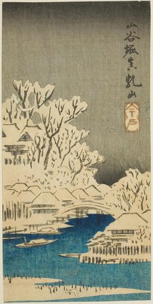 Sanya Canal and Matsuchi Hill (Sanyabori Matsuchiyama), section of a sheet from the series..., 1852. Creator: Ando Hiroshige.