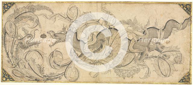 Dragon in foliage with lion and phoenix heads, mid-1500s. Creator: Sahkulu (Turkish), attributed to.