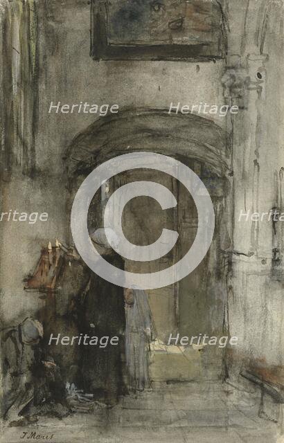 Fisherman's wife with her daughter as a 'bride' lights a church candle, 1847-1899. Creator: Jacob Henricus Maris.