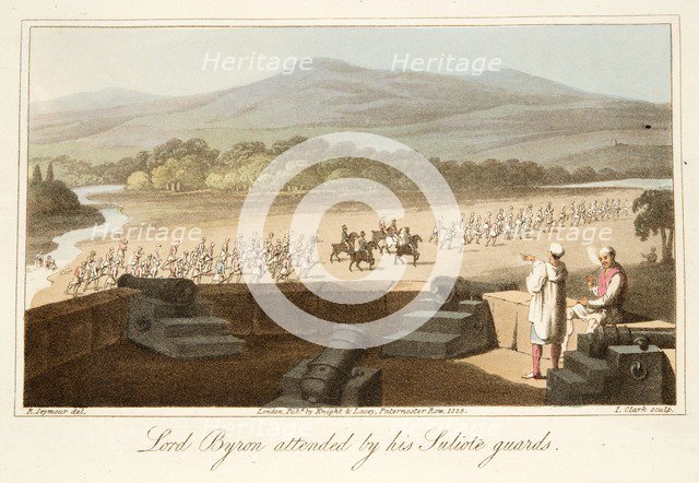 Lord Byron attended by his Suliote Guards, pub. 1825. Creator: Robert  Seymour (1798 - 1836).