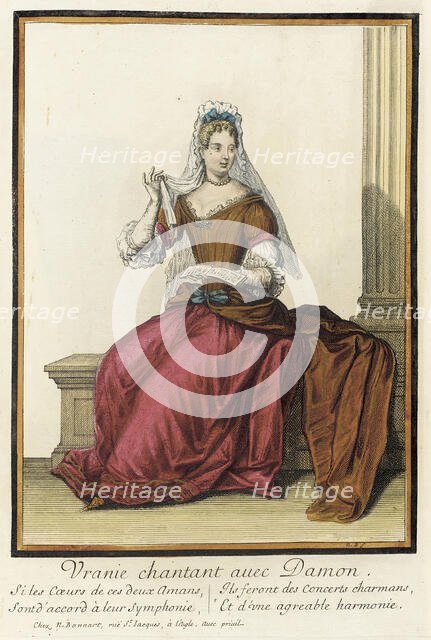 Recueil des modes de la cour de France, 'Vranie Chantant avec Damon', between c1682 and c1686. Creator: Nicolas Bonnart.