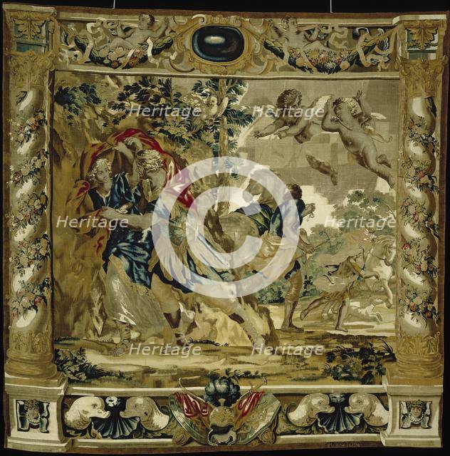 Dido and Aeneas seek shelter from a storm, 1679. Creator: Giovanni Francesco Romanelli (Italian, 1610-1662); Michael Wauters (Flemish, 1679).