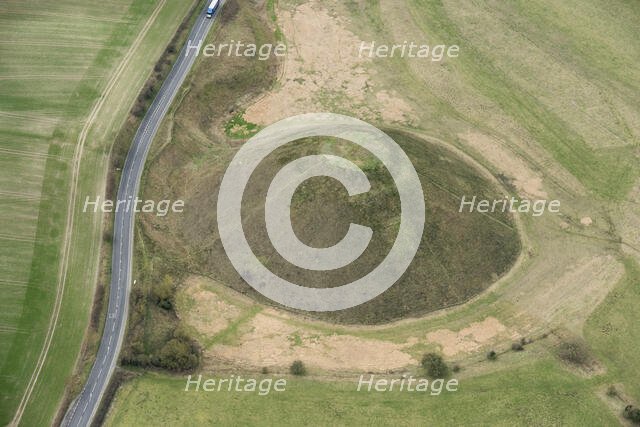Silbury Hill, a large late Neolithic monumental mound, near Avebury, Wiltshire, 2019. Creator: Damian Grady.