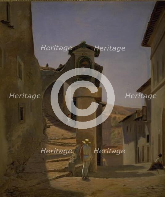 Street Scene in Subiaco, Italy;A Street Scene. Subiaco. Study, 1844. Creator: Julius Friedlaender.