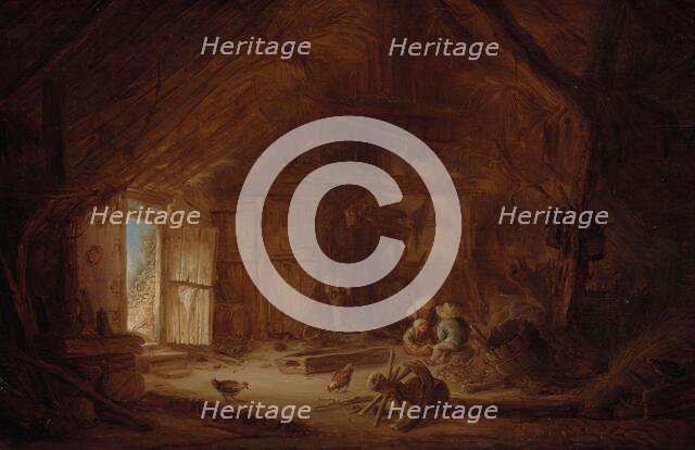 Interior of a Stable with three Children, 1642. Creator: Isaac van Ostade.