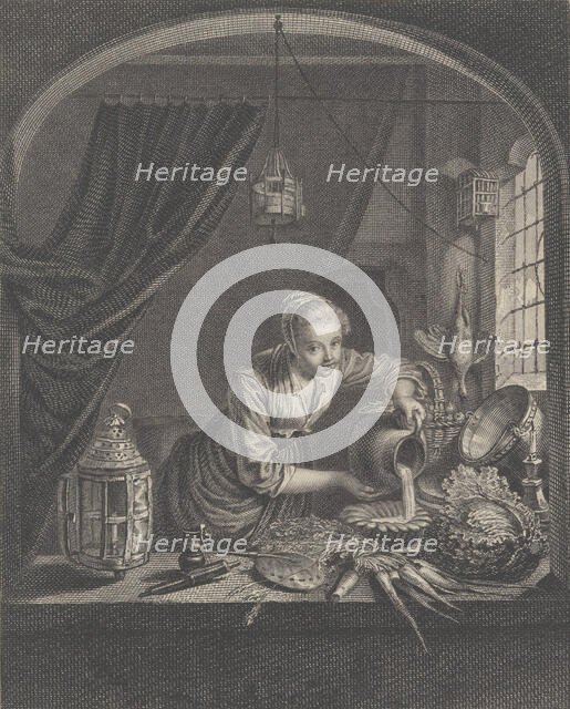 Milkmaid after the painting of G.Dou in the Cabinet of Mr. Poullain, mid-17th century. Creator: Charles François Adrien Macret.