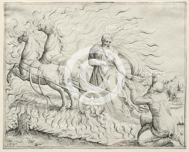 Elijah Ascends to Heaven, 1547. Creator: Augustin Hirschvogel (German, 1503-1553).