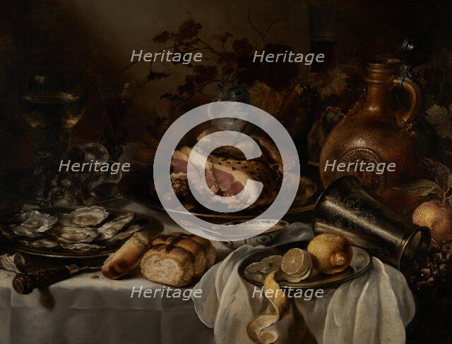 Still life with ham, between 1640 and 1649. Creator: Pieter Claesz.
