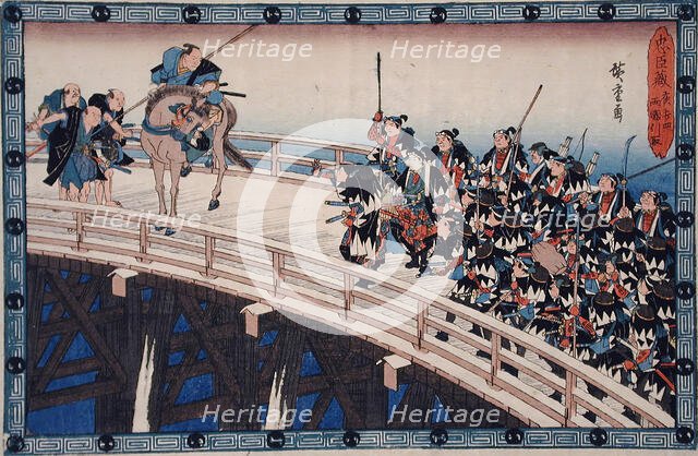 Act XI Fifth Episode (Actually Fourth): Ronin Stopped from Crossing..., between c1835 and c1839. Creator: Ando Hiroshige.