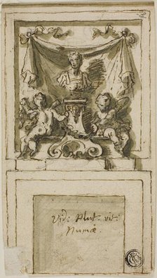 Design for the Overmantel of a Chimneypiece with Bust of Pompilius Numa, n.d. Creator: Sir James Thornhill.