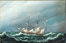 Two Danish frigates signalling to each other in a storm, 1833. Creator: Jacob Petersen.