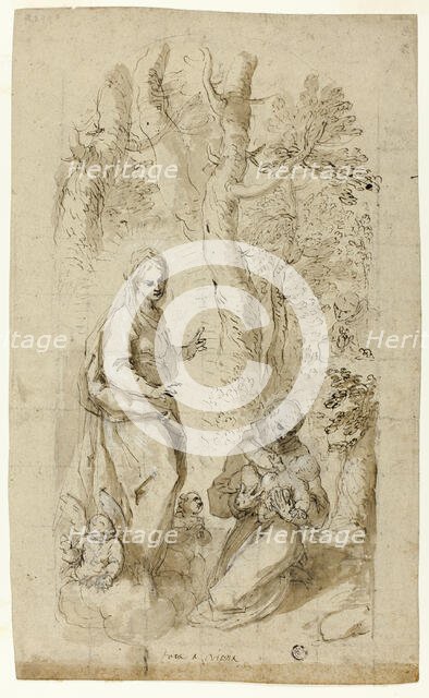 Vision of St. Francis of Assisi (recto); Saint Jerome, Vision of Saint Francis, and..., c.1618. Creator: Jacopo Palma.