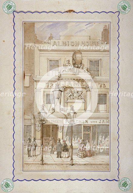 Albion House and the entrance to the Princess's Theatre, Oxford Street, Westminster, London, c1840. Artist: James Findlay