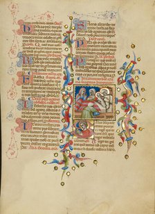 The Birth of the Virgin: Initial S: The Virgin Reading; The Nativity...between about 1389 and 1400. Creator: Master of the Brussels Initials.