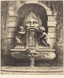 Fountain: Grotesque, Children and Basin (Une fountaine: Masque, enfants et bassin). Creator: Alphonse Legros.