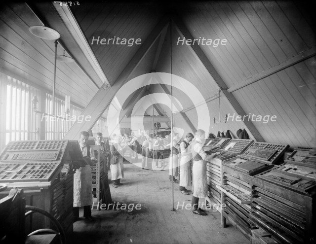Church Army Press workshop with typesetters at work, Oxford, Oxfordshire, c1860-c1922. Artist: Henry Taunt