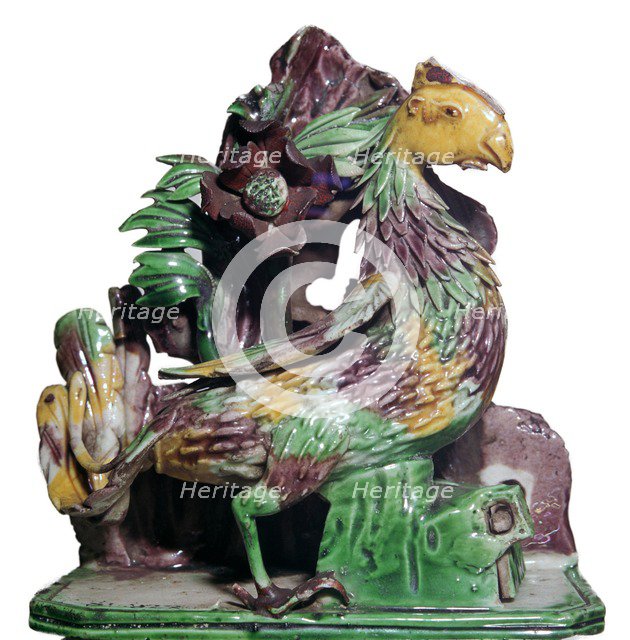 Chinese porcelain of a phoenix in a rockery, 18th century. Artist: Unknown