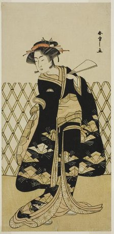 The Actor Iwai Hanshiro IV as Mitsuogiya Usukumo in the Play Shida Choja-bashira..., c. 1781. Creator: Shunsho.