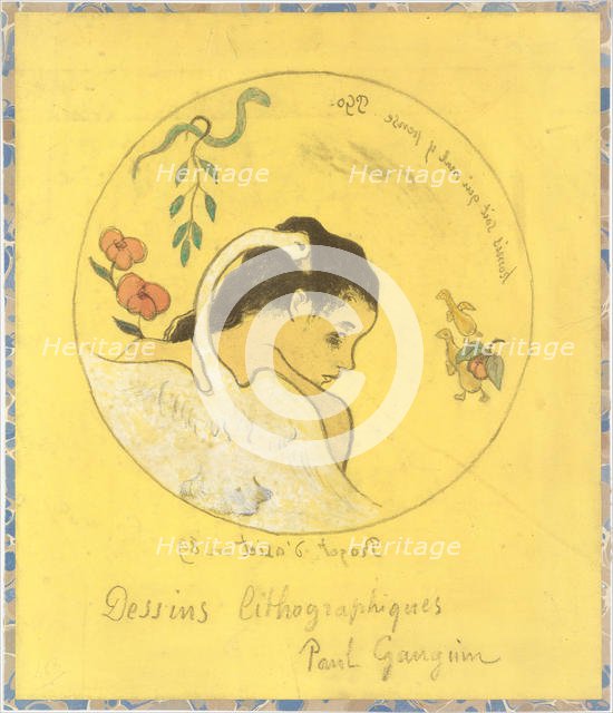 ("Leda") Design for a Plate: Shame on Those Who Evil Think (Honi Soit Qui Mal y Pense)..., 1889. Creator: Paul Gauguin.