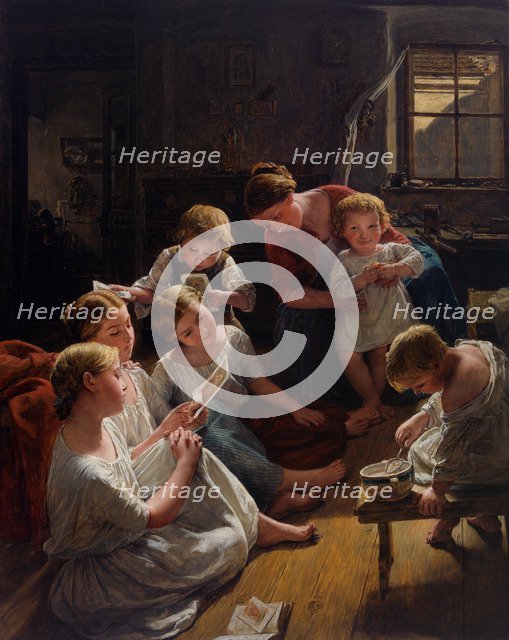 Children in the morning looking at pictures, 1853.