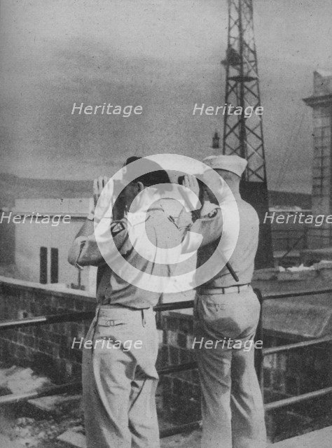 'Generals Montgomery and Eisenhower view from a balcony in Messina the Italian Mainland', 1943-44. Artist: Unknown.