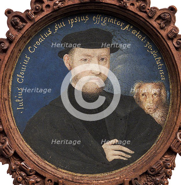Self-Portrait with dog, 1528. Artist: Clovio, Giulio (1498-1575)