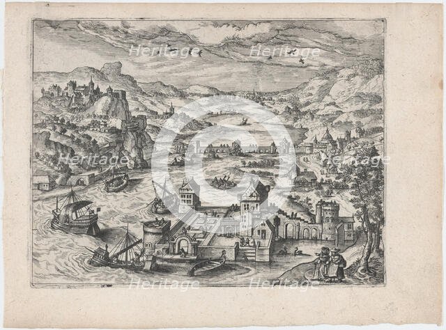 River Valley with a Traveling Couple, ca. 1570., ca. 1570. Creators: Anon, Lucas Gassel.