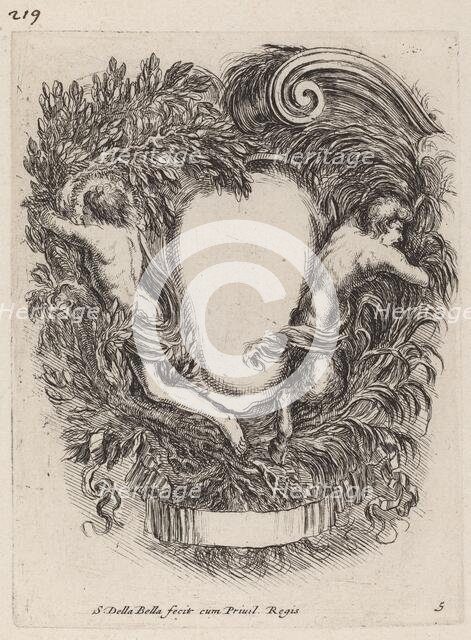 Cartouche with Apollo and Pan, 1647. Creator: Stefano della Bella.