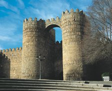 View of the San Vicente Door, one of the nine gates of the city walls of Avila.
