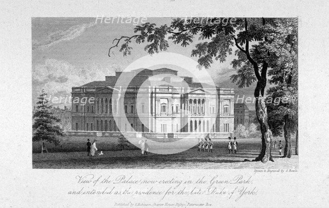 York House and Green Park, Westminster, London, c1800. Artist: Samuel Rawle