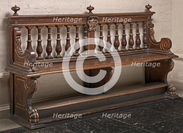 Walnut Bench with Balustraded Back, 16th century. Creator: Unknown.