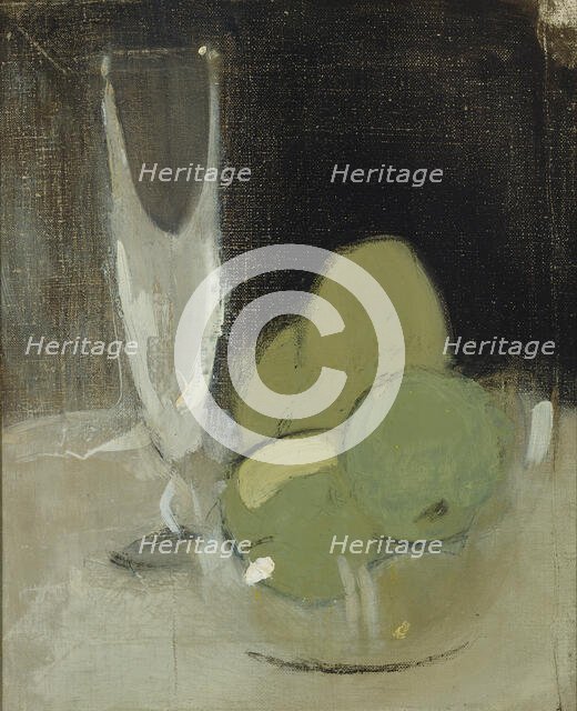 Green Apples And Champagne Glass , 1934. Creator: Schjerfbeck, Helene (1862-1946).