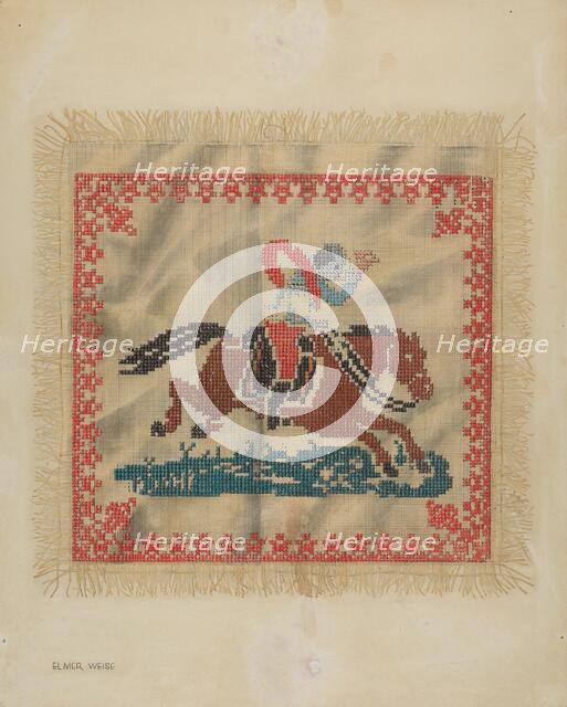 Cross-Stitch Antimacassar, c. 1937. Creator: Elmer Weise.