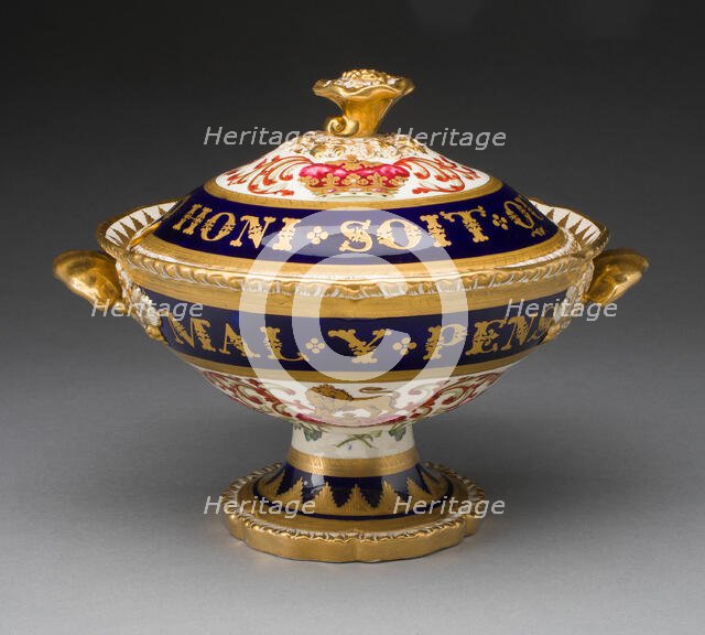 Covered Cream Bowl, London, c. 1820. Creator: Royal Worcester.