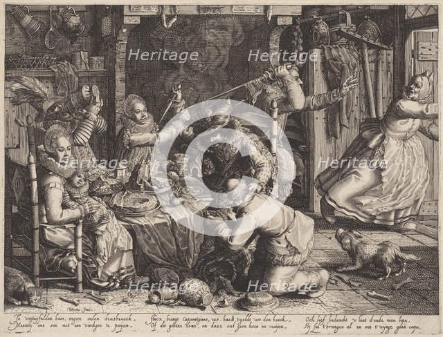 Rich society eating. From the Series Boereverdriet (Horrors of War to the Peasants), 1610.