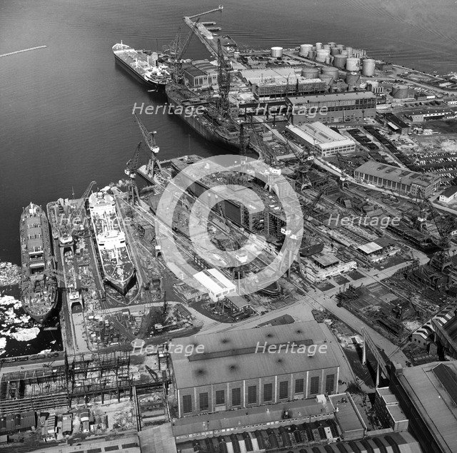Aerial view of Kockums shipyard, Malmö, Sweden, 1963. Artist: Unknown