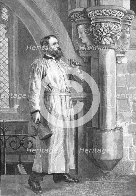 ''"A Vicar his own Mason" --The Rev. F.W. Ragg helping in the Restoration of his Church at Marsworth Creator: Unknown.