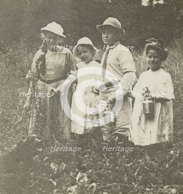 Untitled (Flora, Elizabeth, Howard & Kitty in Lake George field), 1903/05. Creator: Alfred Stieglitz.