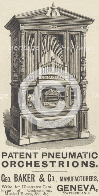 Geo Baker & Son Patent Pneumatic Orchestrions, 1893. Artist: Unknown