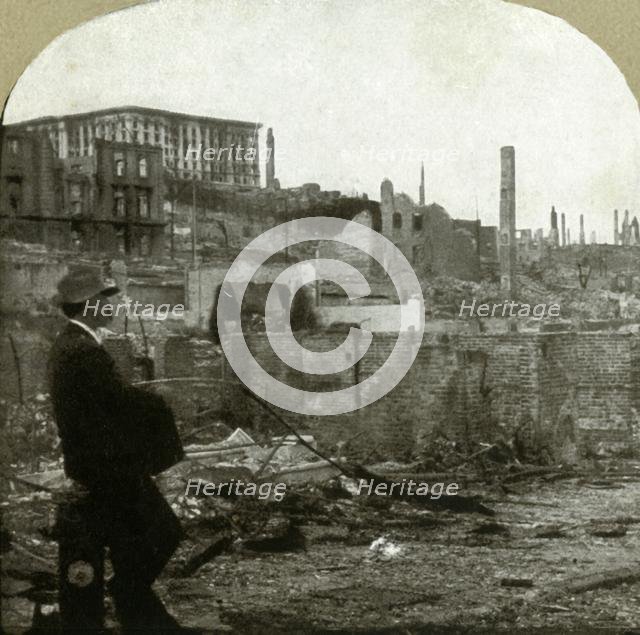 'Looking north up Mason St. from Eddy - Ruins of the Fairmont $4,000,000 hotel', 1906.  Creator: Unknown.