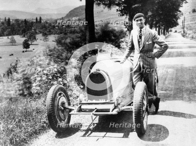 Louis Chiron with his Bugatti Type 51, near Molsheim, Alsace, France, 1931. Artist: Unknown